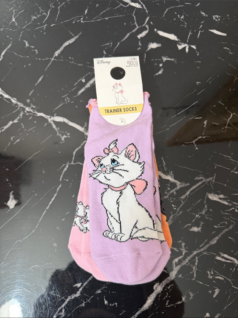 Disney Marie Pink, Lavender & Orange Cat Trainer Socks